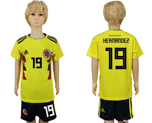 Colombia #19 Hernandez Home Kid Soccer Country Jersey - Click Image to Close